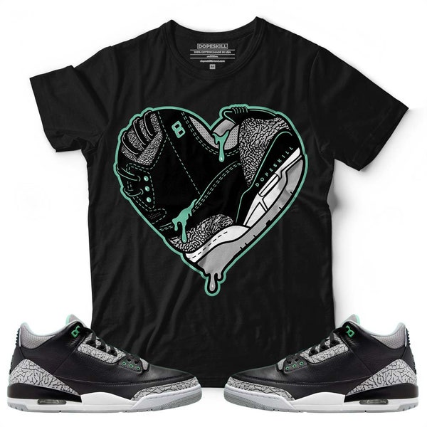 Green Glow 3s DopeSkill Unisex T-shirt Heart Jordan 3 Graphic