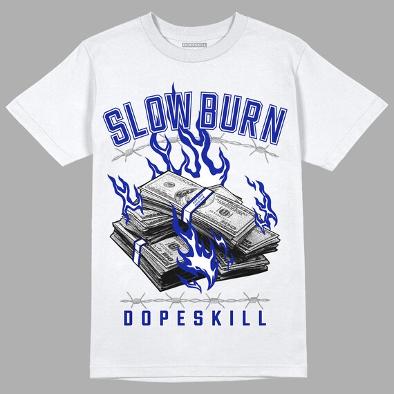 blue and white graphic shirt