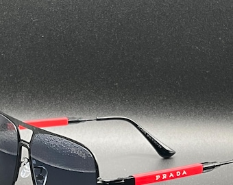 Red Arm Black Frame Prada Square Sunglasses Black Lens Unisex Fashion Shades Ships Within 24 Hours Comes With Box