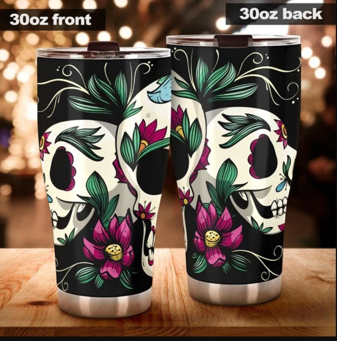Sugar Skull Floral Tumbler Mug Cup Sugar Skull Gifts Tumbler Etsy