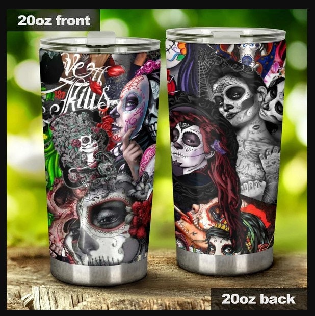 Sugar Skull Floral Tumbler Cup Sugar Skull Glass Tumbler Etsy