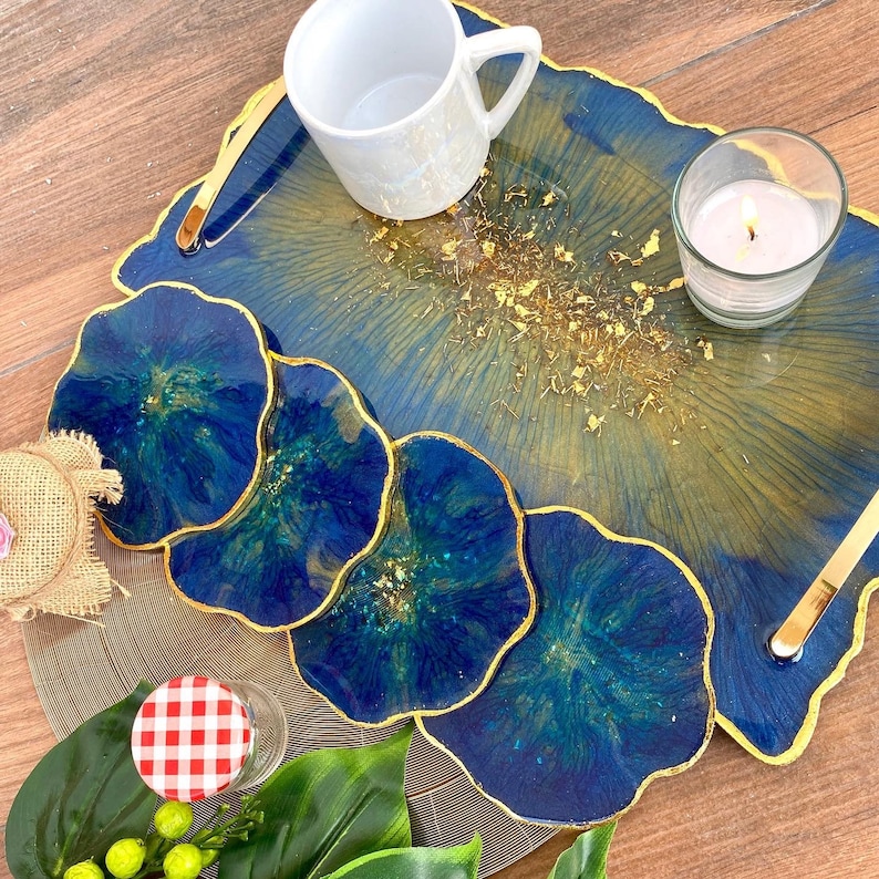 Tray & Coaster set/ Resin Tray/ Resin Coasters/ Resin platter/ Etsy
