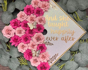 Graduation Cap, Class of 2026, Custom Grad Cap, Flower Grad Cap, Graduation Grad Topper, Personalized Graduation Cap