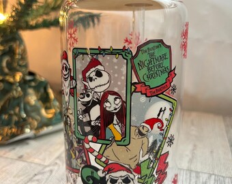 Jack and Sally Christmas cup, TNBC, Jack Skellington, Glass Mug, Coffee, Christmas Gift