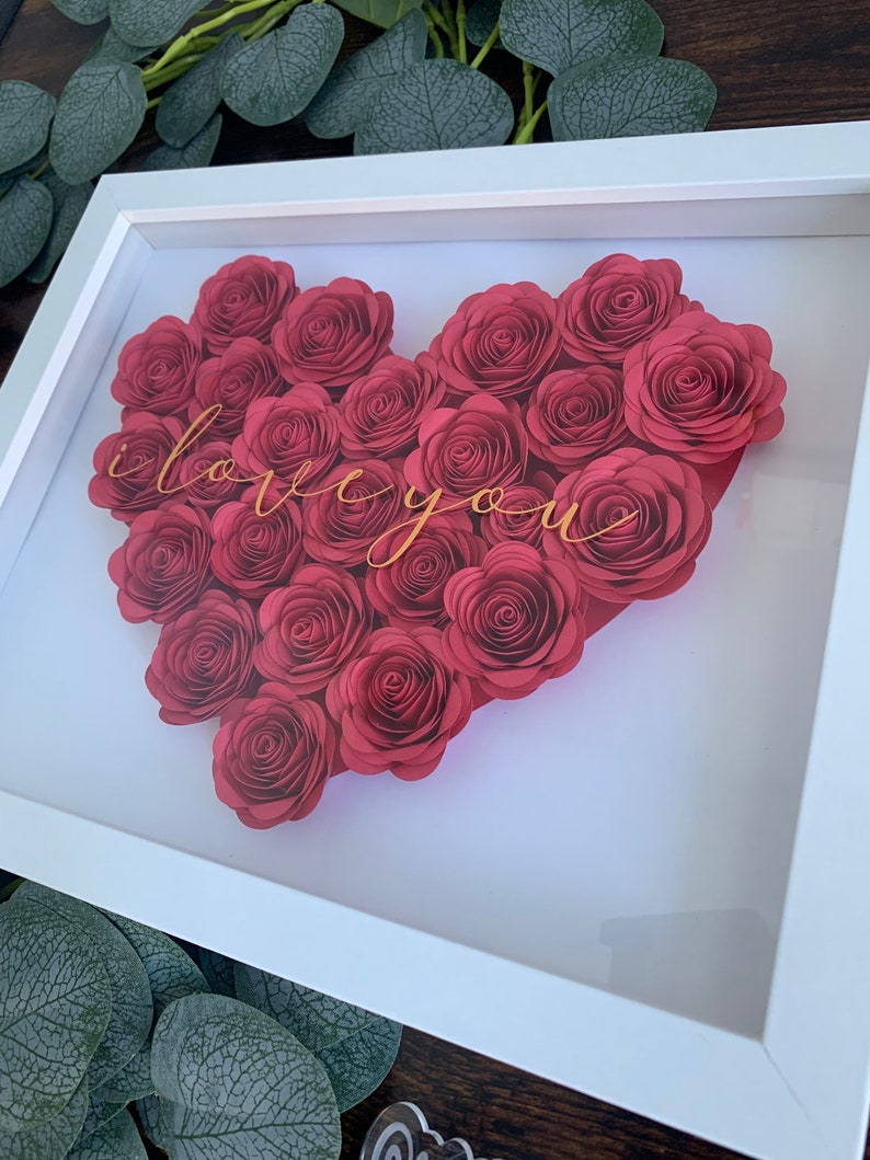 Customized Paper Flower Shadow Box, Heart Shadow Box, Personalized