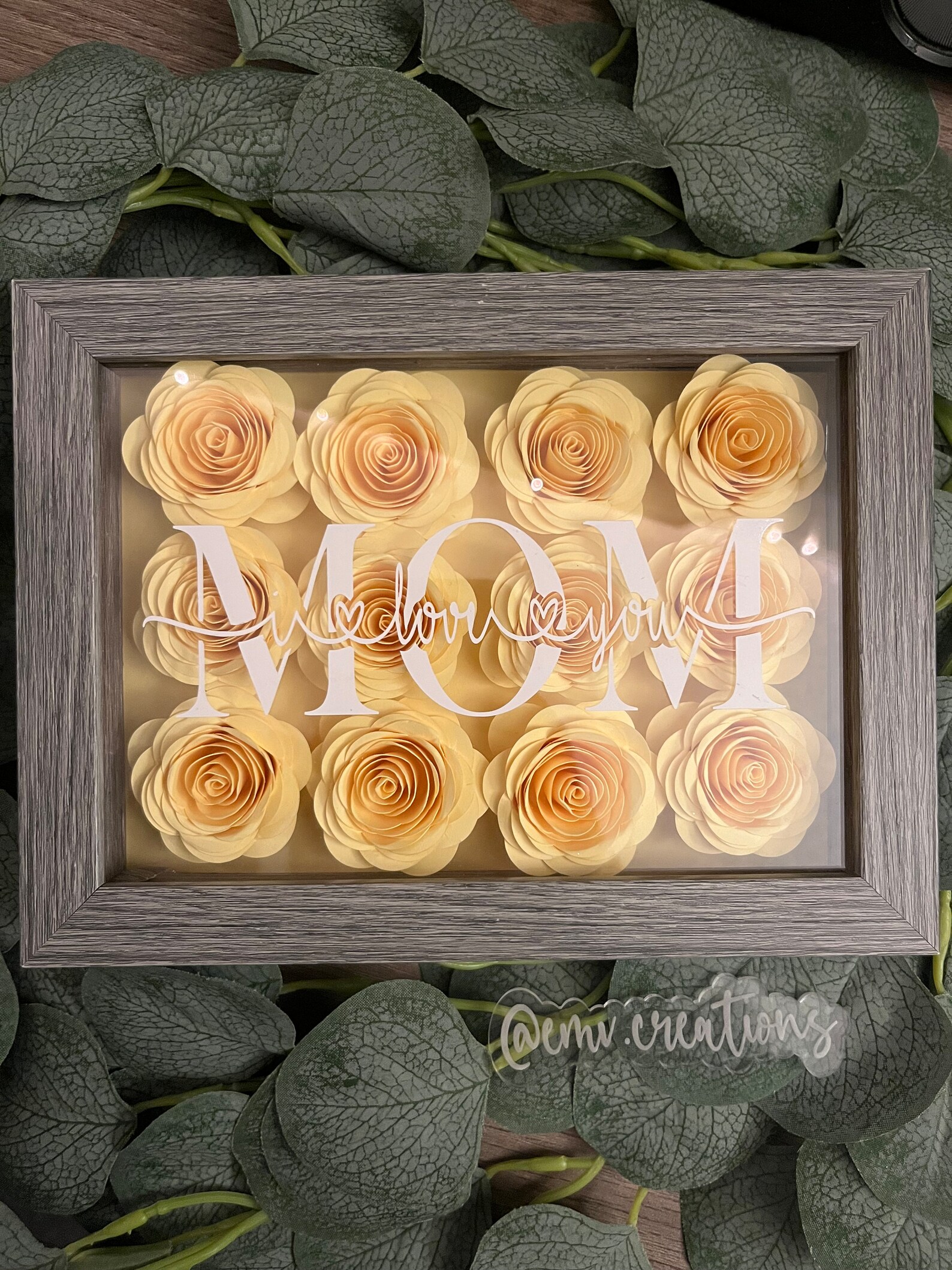 Customized Paper Flower Shadow Box, Mother's Day, I Love You Mom, We
