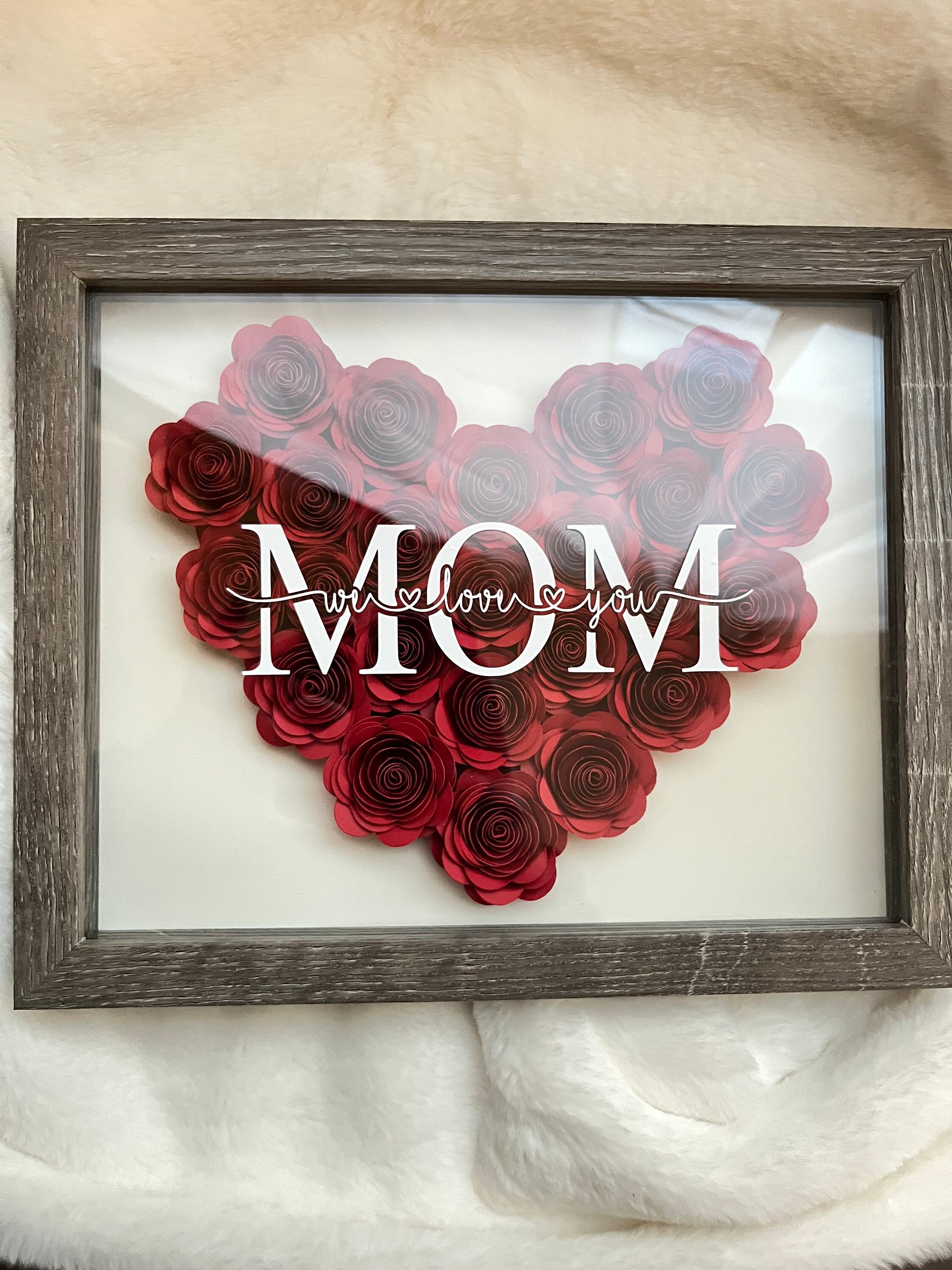Customized Paper Flower Shadow Box, Mother's Day, I Love You Mom