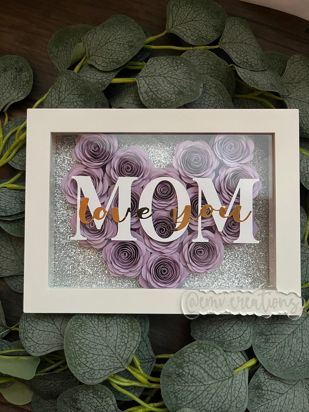 Customized Paper Flower Shadow Box, Mother's Day, Personalized Flower