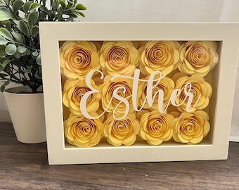 Customized Paper Flower Shadow Box, Personalized Floral Box, Birthday Gift, Office Decor, Gift for Her, Nursery Decor, 5x7 Shadow Box
