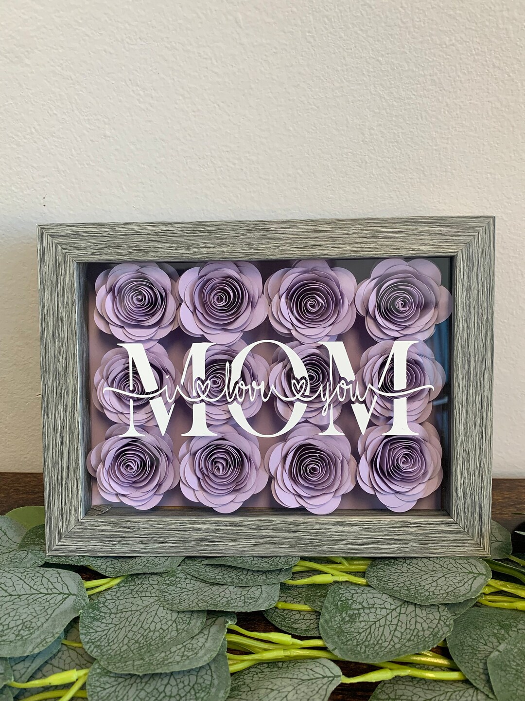 Customized Paper Flower Shadow Box, Mother's Day, I Love You Mom, We