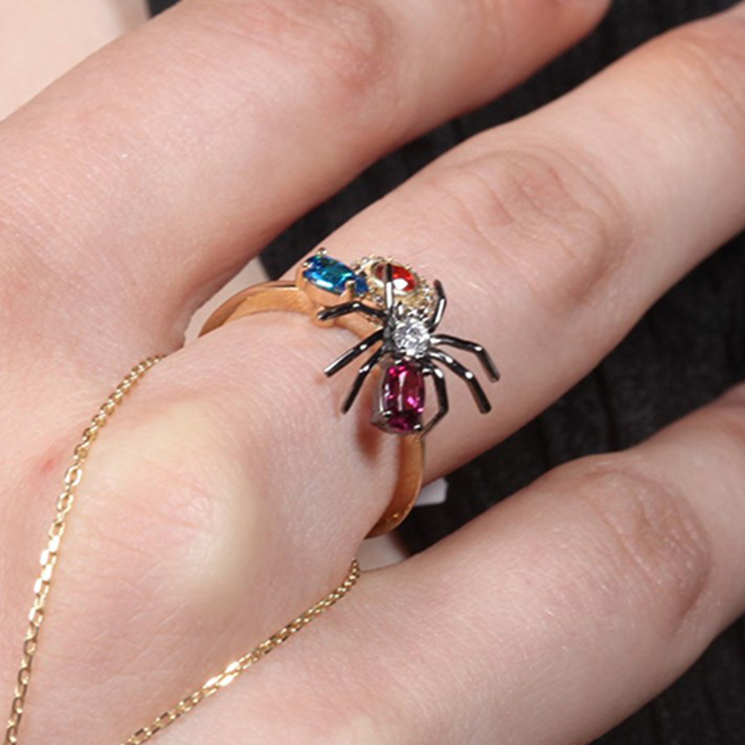 14k Gold Special Spider Diamond Ring Sapphire Diamond Ring Etsy