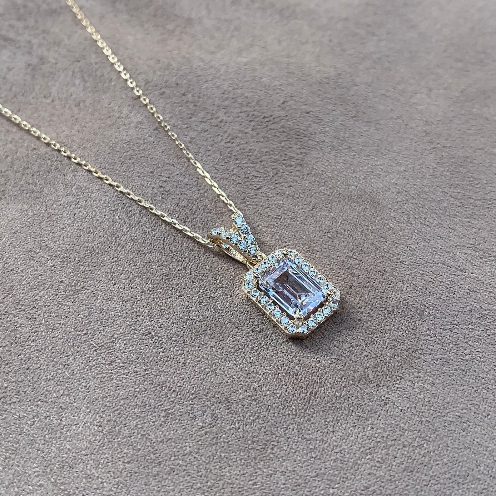 Baguette Diamond Necklace 14k Solid Gold Jewelry Gift For Him Etsy