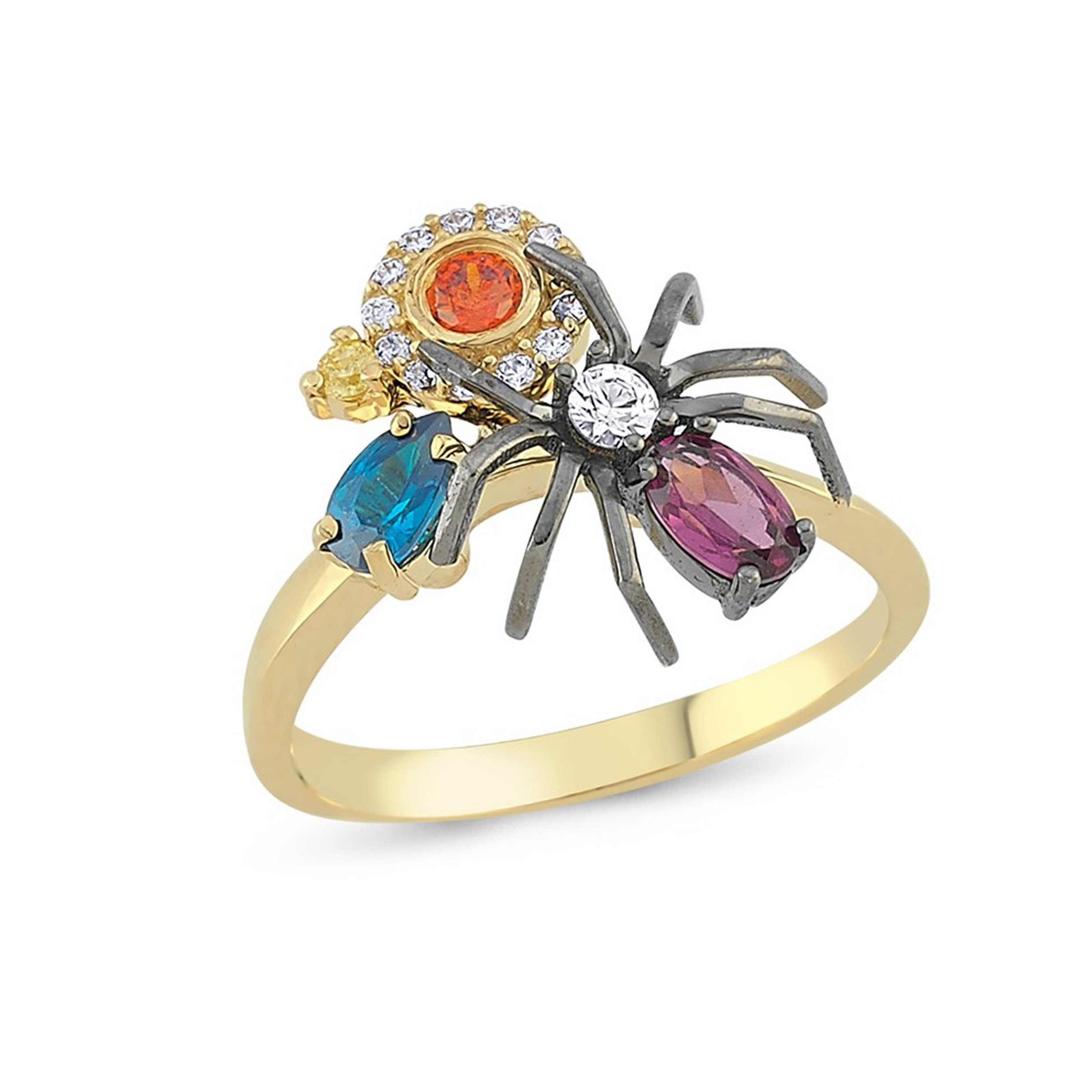 14k Gold Special Spider Diamond Ring Sapphire Diamond Ring Etsy