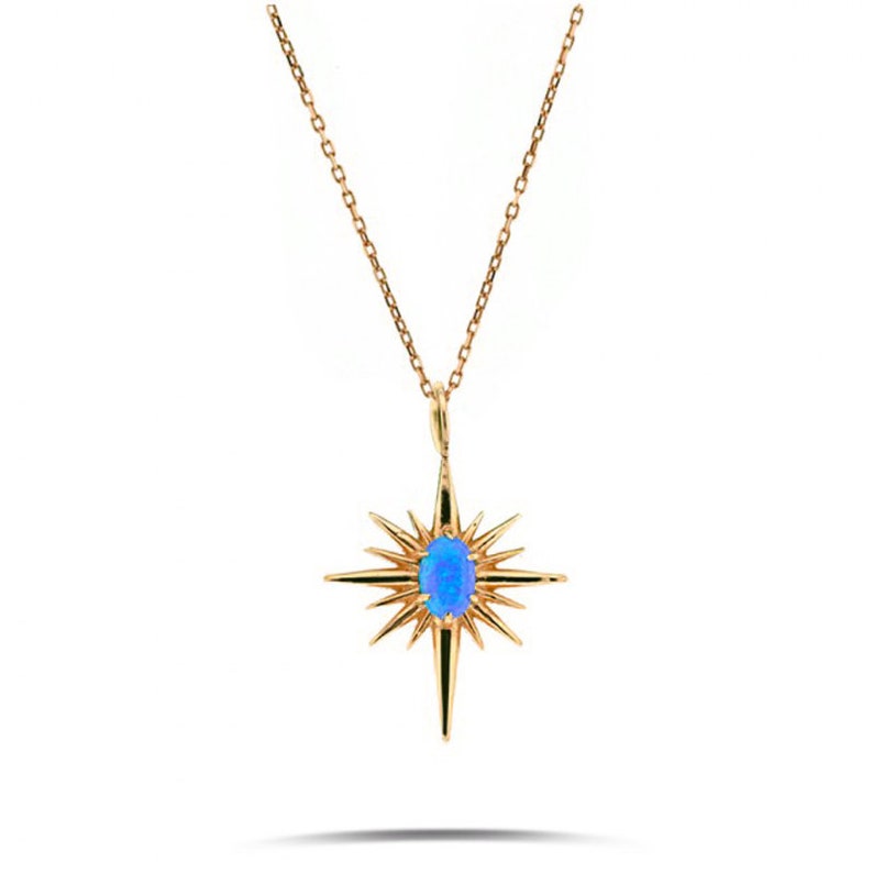 Gold Opal Star Necklace 14k Solid Gold Pendant Gift For Her Bohemian Gift For Him Gemstone Minimalist Valentines Day Gift