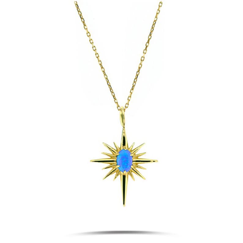 Gold Opal Star Necklace 14k Solid Gold Pendant Gift For Her Bohemian Gift For Him Gemstone Minimalist Valentines Day Gift