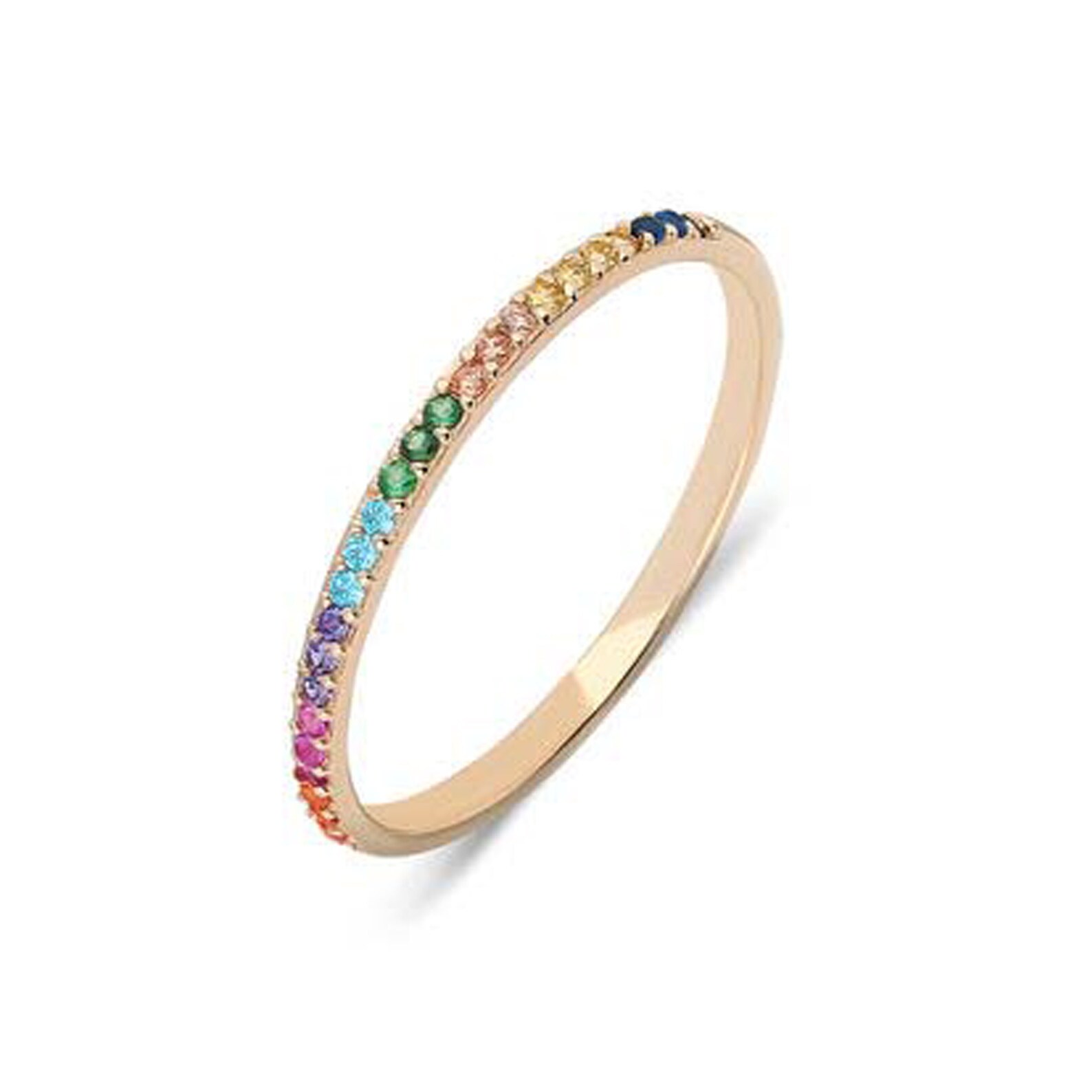 14k Gold Rainbow Diamond Ring Eternity Diamond Ring Gold - Etsy