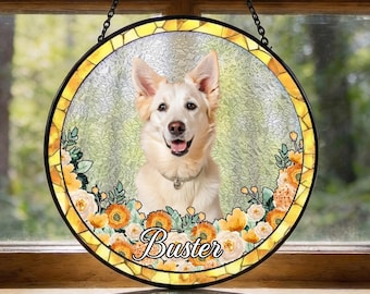 Personalized Pet Portrait Suncatcher, Glass Dog Memorial Art, Pet Loss Gifts, Custom Photo Gift