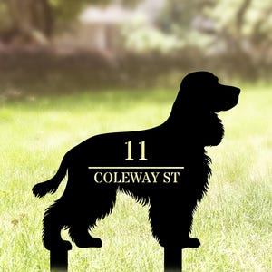 Metal Cocker Spaniel Art, Custom Dog Address Sign with Stakes, Personalized Dog Silhouette Stakes, House Number Sign, Pet Memorial Plaque