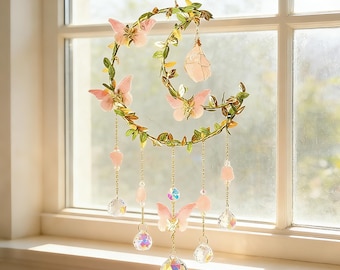 Crystal Moon Suncatcher Hanging, Crystals Sun Light Catcher, Valentine’s Day Gift, Home Decor