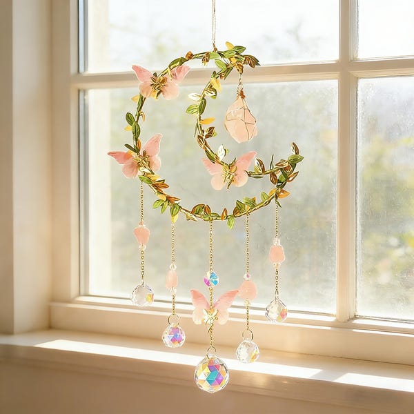 Atrapasueños colgante de luna de cristal, atrapasol de cristales, regalo de San Valentín, decoración del hogar