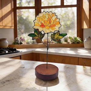 Vitrail fleur de naissance, cadeaux souvenirs faits main, décoration florale personnalisée, cadeau pour maman