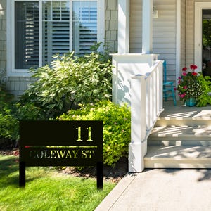 Metal Address Sign, Custom Address Sign with Stakes, Modern Deco House Number Sign, Metal Address Number Plaque, Retro Style House Numbers