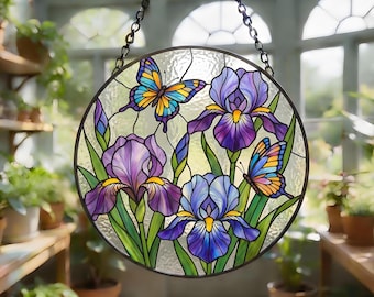 Stained Glass Plant Suncatcher, Ginkgo Window Hanging, Tropical Window Decor, Gift for Plant Lover