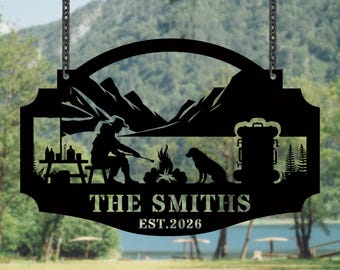 Personalized Metal Cabin Name Sign, Camper Firepit Metal Outdoor Decor, Camping Signs, Hunting Gift