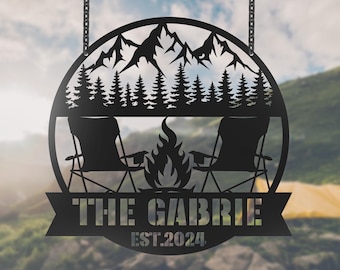 Personalized Metal Camping Signs, Fire Pit Decor, Cabin Sign, Family Name Wall Art