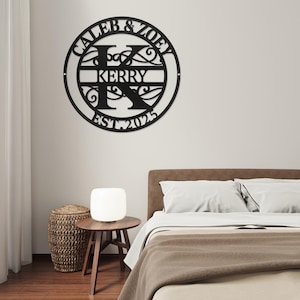 Metal Circle Letter Monogram, Personalized Family Name Metal Sign, Metal Wall Art, Wedding Gift, Housewarming Gift,Couples Gift,Initial Sign