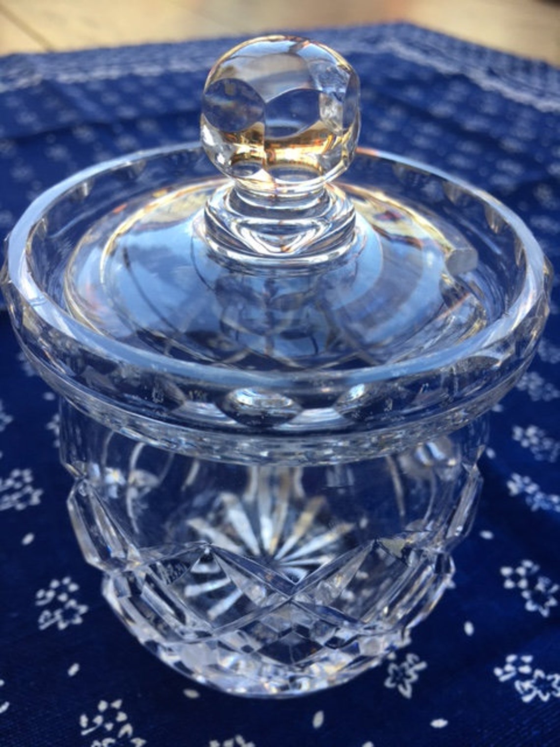 Vintage carved glass/crystal honey/jam jar Etsy