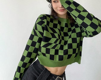 green checkered sweater