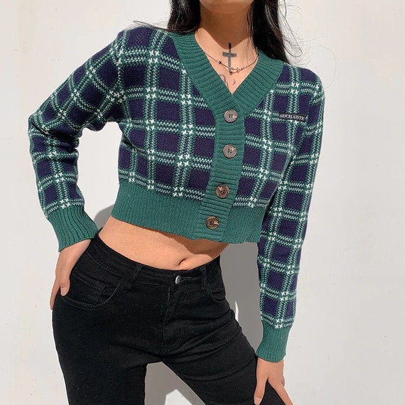 plaid cropped sweater
