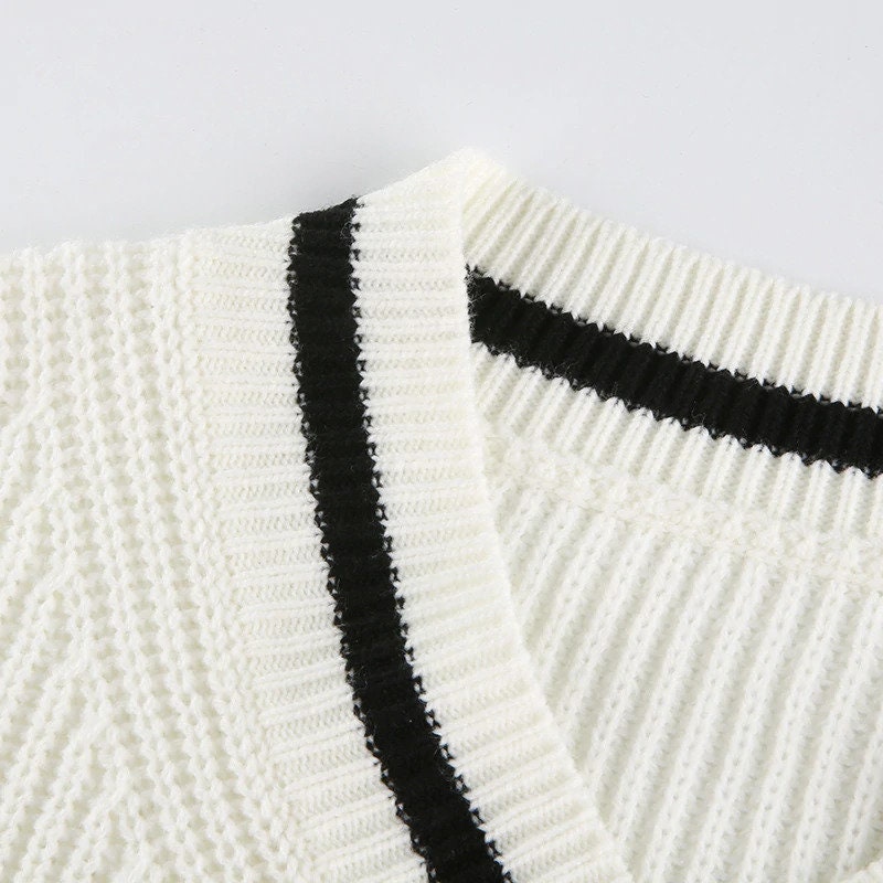 Striped Long Sleeve Knitted Oversized Sweater y2k Preppy | Etsy