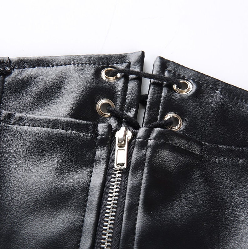 Eyelet Belt High Waisted Pleated Leather Midi Skirt Gothic | Etsy