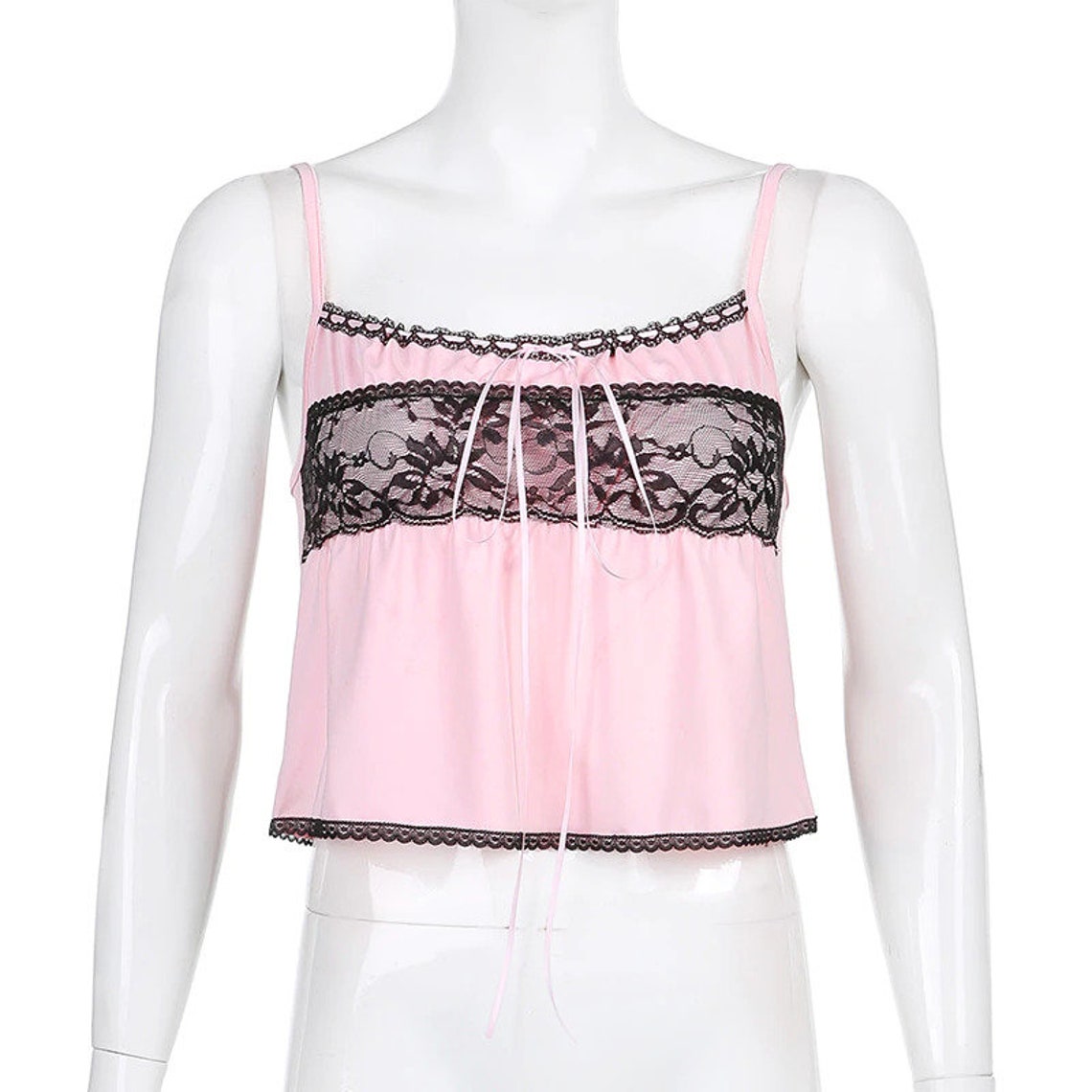 Lace Trim Backless Pink Cropped Tank Top Y2k 2000s Etsy