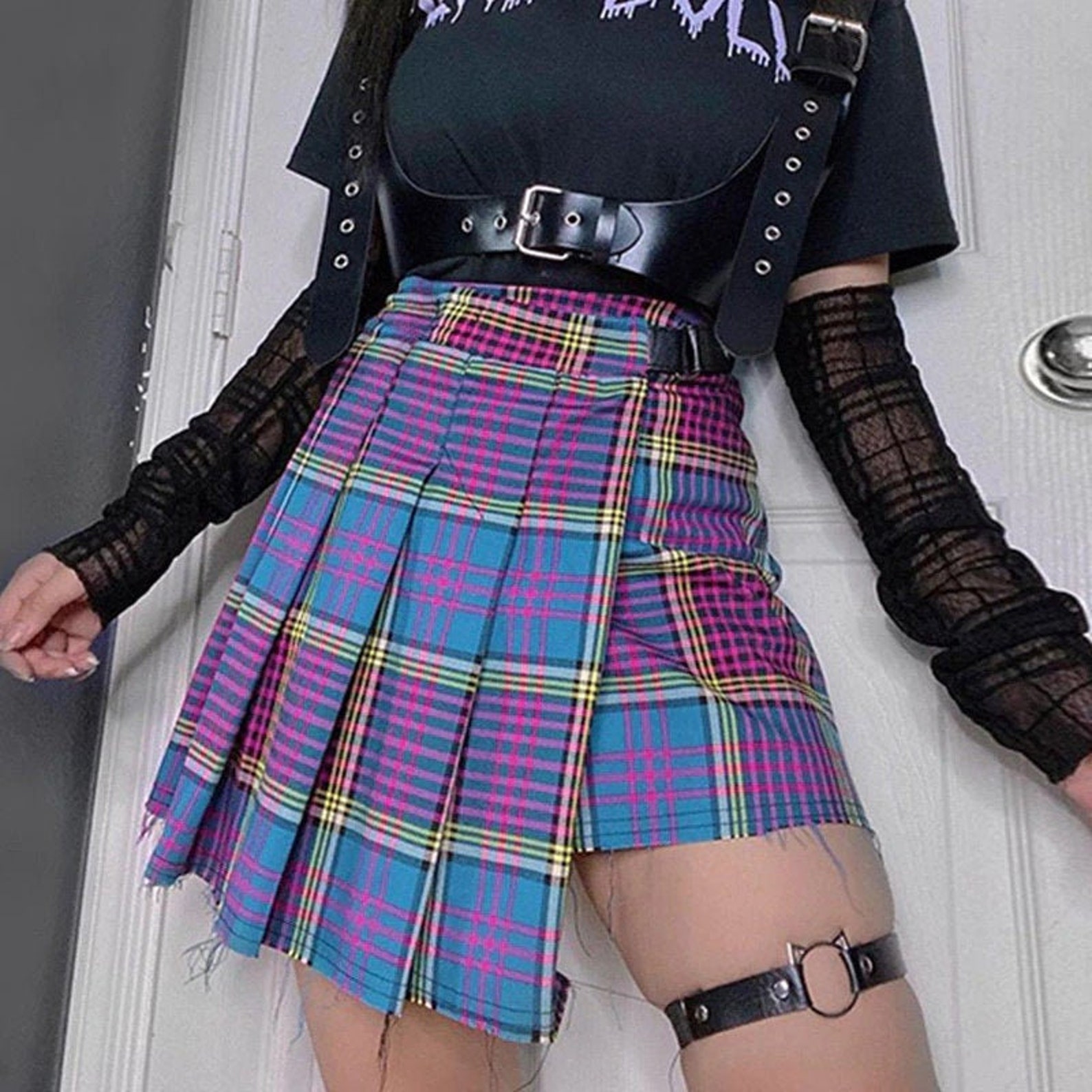 Colorful High Waisted Pleated Cute Plaid Mini Skirt y2k | Etsy