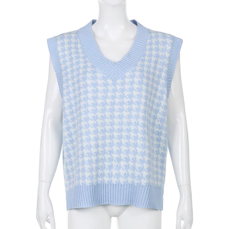 Houndstooth Pattern Sleeveless Sweater Vest y2k Preppy Style | Etsy