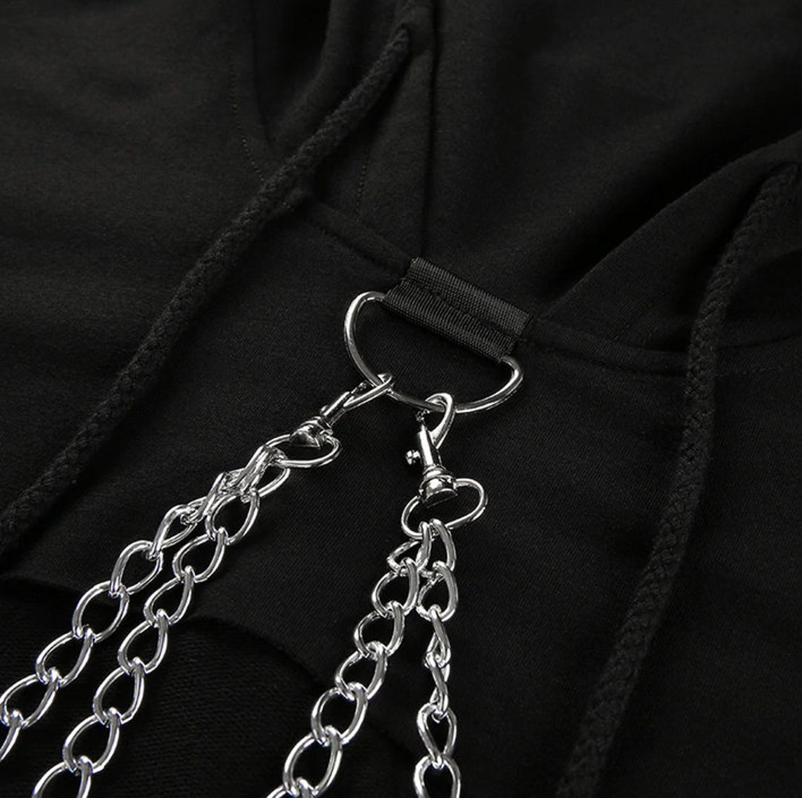 Chain Decorated Oversized Long Sleeve Cropped Hoodie Gothic Etsy