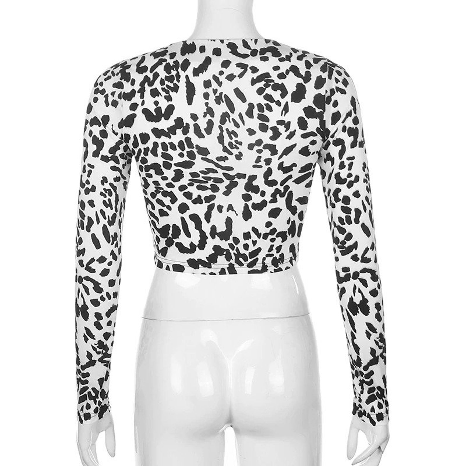 Cow Print Long Sleeve Sexy Crop Top Preppy Style Streetwear | Etsy