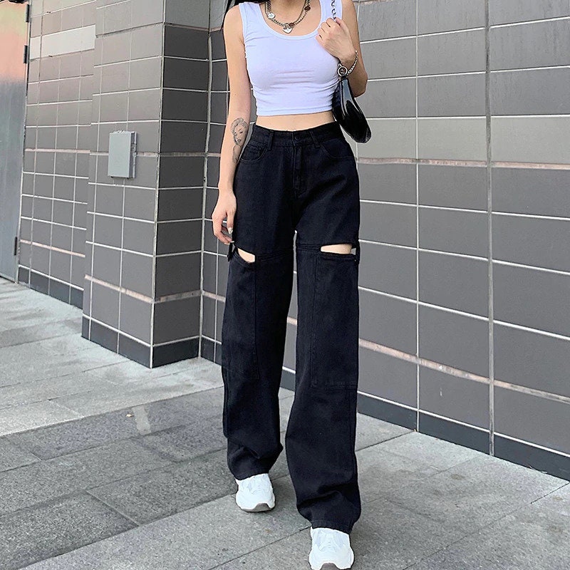 Cut Out Design High Waisted Casual Cargo Pants Y2k Preppy | Etsy