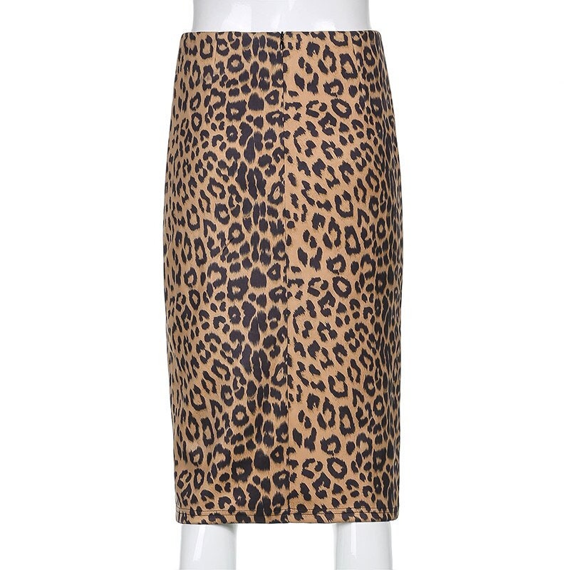 Deep Slit Leopard Print High Elastic Waist Midi Skirt Summer | Etsy