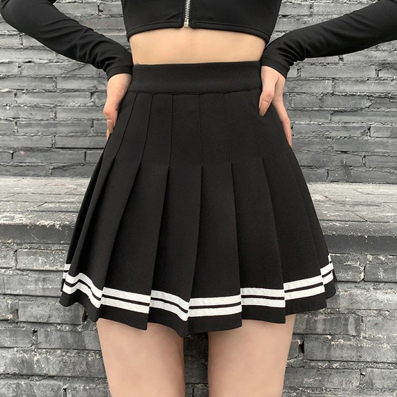 Striped High Waisted Pleated Mini Skirt y2k Skater Preppy | Etsy