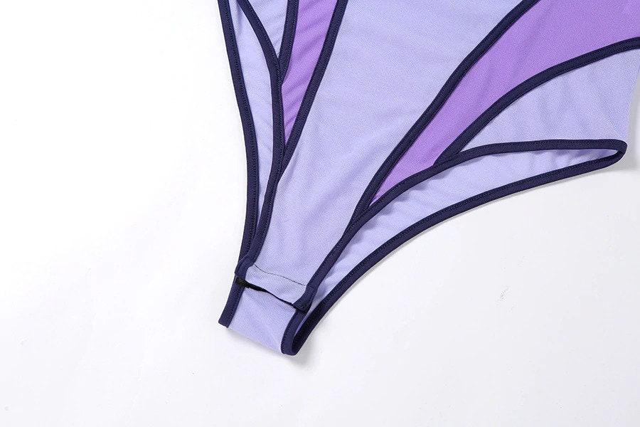 Patchwork Design Transparent Mesh Sexy Bodysuit Preppy Style | Etsy