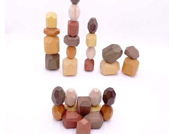 Wooden Balancing Stones 20 Large Natural Pine Wood Rocks STEM Montessori Toy 