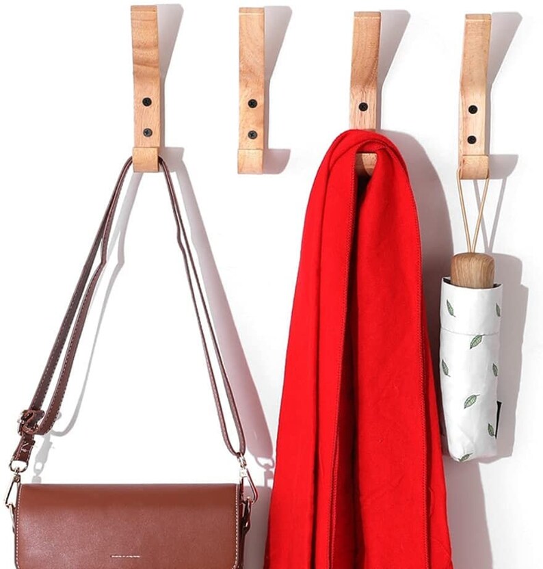 Wooden Coat Hooks Wall Hooks 4 Packs Natural Wood Hooks Etsy