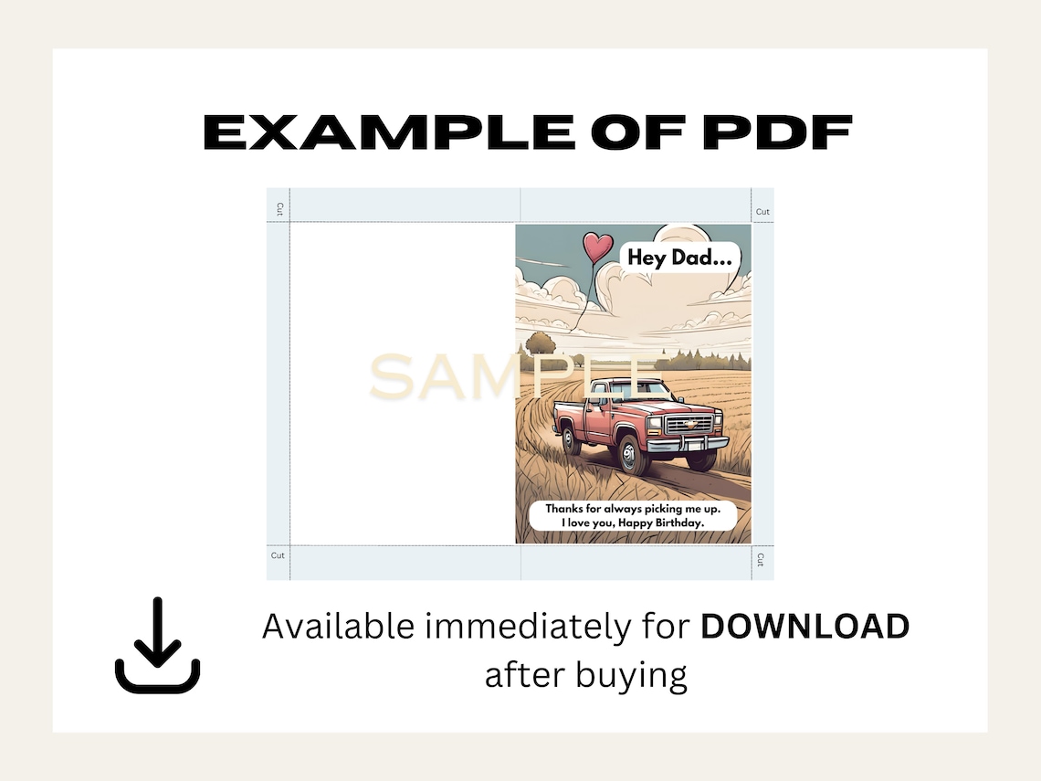 Happy Birthday Car Card Digital Download Printable Classic Pickup Truck ...