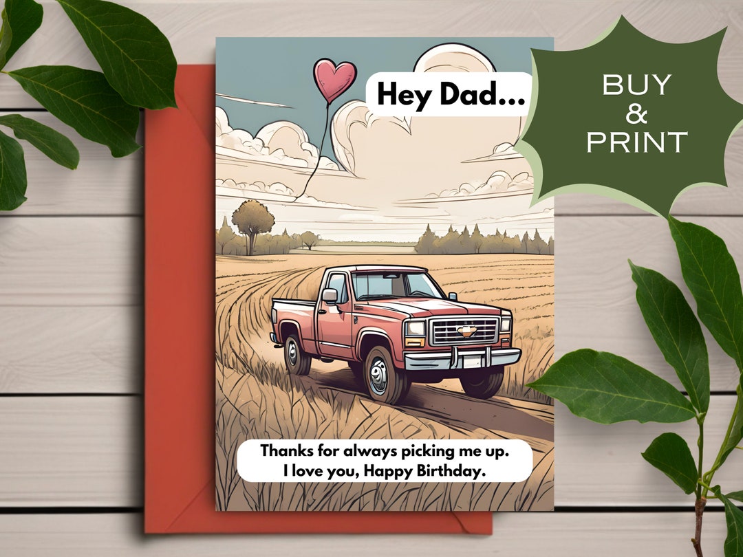 Happy Birthday Car Card Digital Download Printable Classic Pickup Truck ...