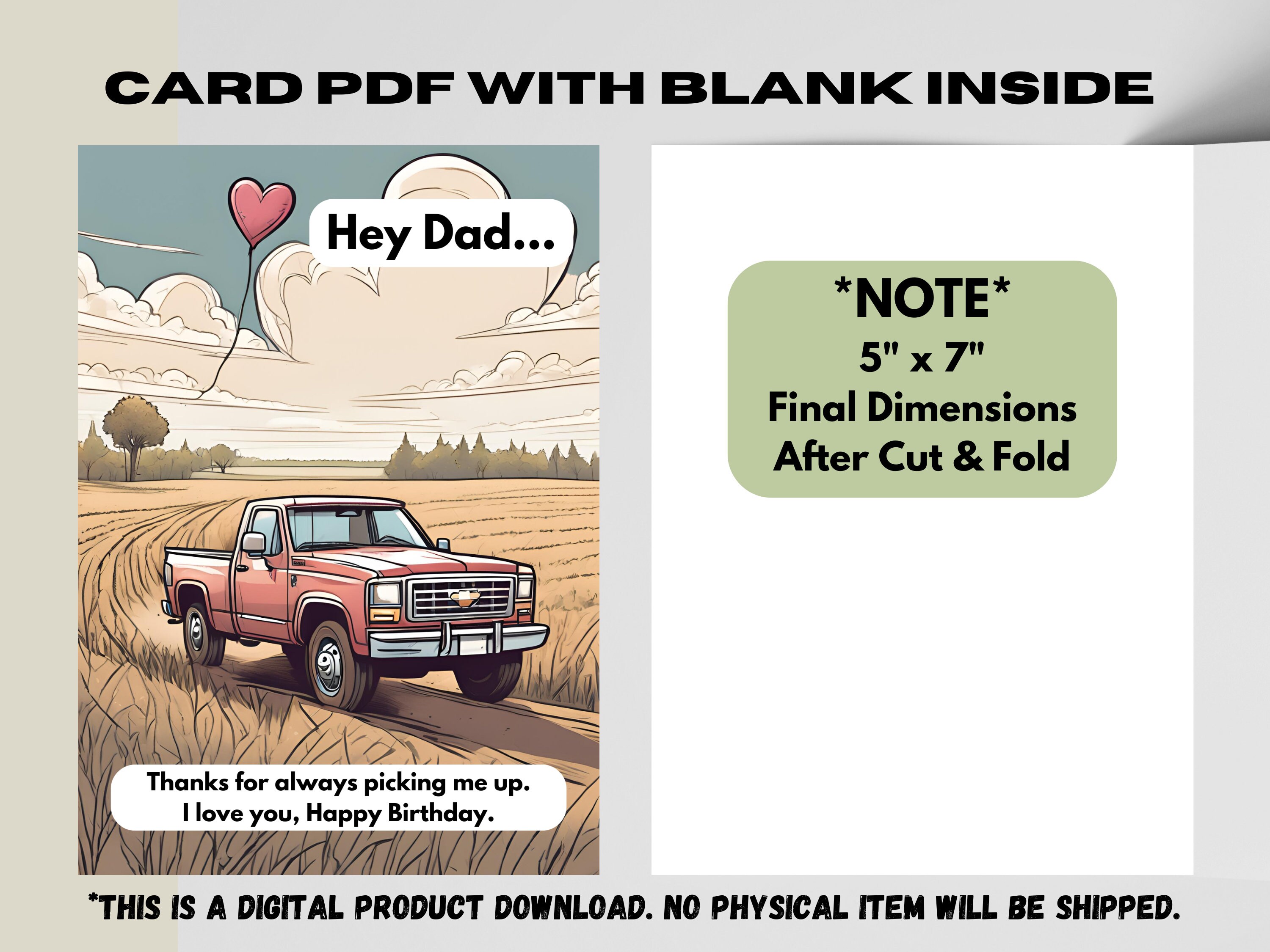 Happy Birthday Car Card Digital Download Printable Classic Pickup Truck ...