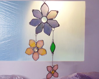 Peach and Bows Driftwood Suncatcher Flowers Upcycled Jewelry